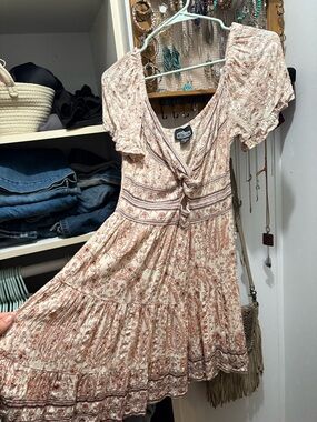 Angie Ivory and Dusty Rose Paisley Twist-Front Dress